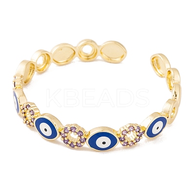 Brass Pave Cubic Zirconia Open Cuff Bangles for Women BJEW-S147-17G-A-1