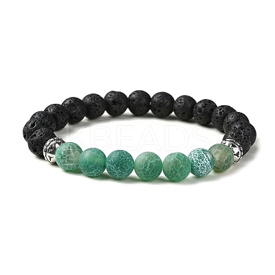 Natural Dyed Crackle Agate & Lava Rock Round Beaded Stretch Bracelet BJEW-TA00444-04-1