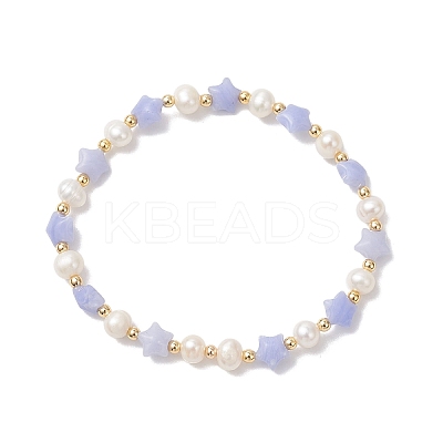 Natural & Synthetic Gemstone & Natural Cultured Freshwater Pearl & Brass Beads Stretch Bracelets for Women BJEW-JB12814-1