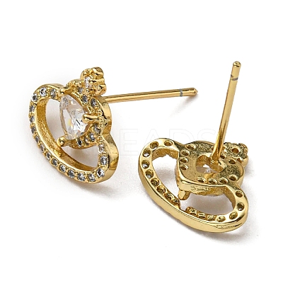 Rack Plating Brass Crown Stud Earrings with Cubic Zirconia EJEW-D063-12G-1