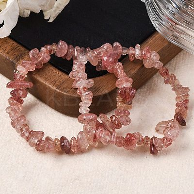 Unisex Chip Natural Strawberry Quartz Beaded Stretch Bracelets BJEW-S143-40-1