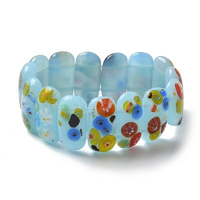 Handmade Millefiori Lampwork Beaded Stretch Bracelets for Men Women BJEW-G738-01C-04-1