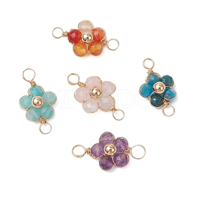 5Pcs 5 Styles Natural Amazonite & Apatite & Rose Quartz & Amethyst & Red Agate Faceted Round Beaded Flower Connector Charms PALLOY-JF03605-01-S-1
