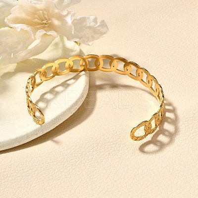 304 Stainless Steel Open Cuff Bangles for Women LS-BJEW-Z083-02G-06-1