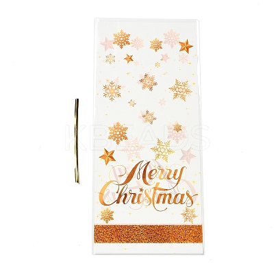50Pcs Merry Christmas Snowflake Printed Transparent OPP Cellophane Packaging Bags with Wire Twist Ties ABAG-C013-03-1
