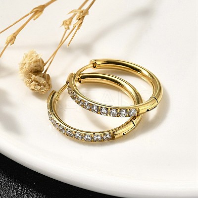 304 Stainless Steel Micro Pave Clear Cubic Zirconia Huggie Hoop Earrings EJEW-C096-01H-G01-1