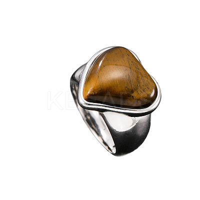 304 Stainless Steel with Natural Tiger Eye Finger Rings for Men FS-WG9BB25-09-1