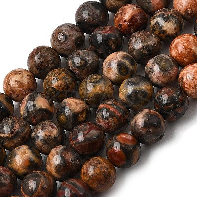 Round Natural Leopard Skin Jasper Bead Strands G-L419-44-1