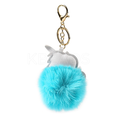 Imitation Rex Rabbit Fur Ball & PU Leather Unicorn Pendant Keychain LS-KEYC-K018-01KCG-01-1