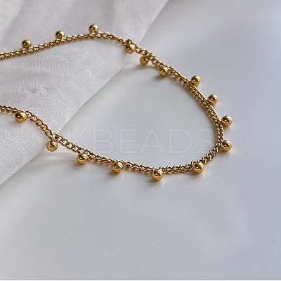 304 Stainless Steel Round Beads Tassel Twisted Chain Necklaces for Women FS-WG442A8-01-1