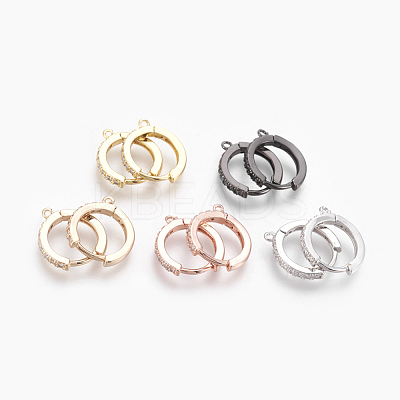 Brass Micro Pave Cubic Zirconia Huggie Hoop Earring Findings KK-O112-13-1