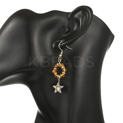 Star Natural Amber & Abalone Shell/Paua Shell Dangle Earrings EJEW-JE07358-01-1