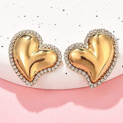 Heart 304 Stainless Steel Micro Pave Clear Cubic Zirconia Stud Earrings EJEW-V016-01G-01-1