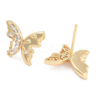 Butterfly Brass Pave Clear Cubic Zirconia Stud Earrings for Women EJEW-S216-03G-1