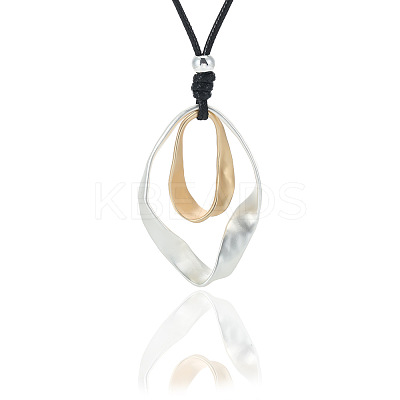 Rhombus Alloy Pendant Black Waxed Cord Necklaces for Women FS-WG0E821-01-1