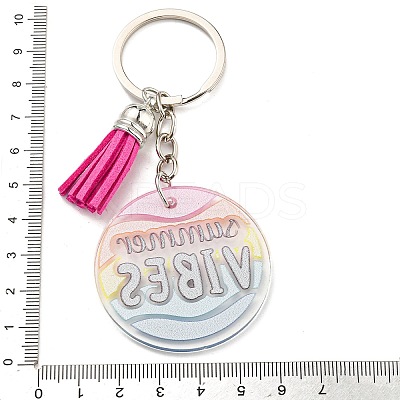 Acrylic Flat Round with Suede Tassel Pendant Keychain KEYC-G060-01D-1