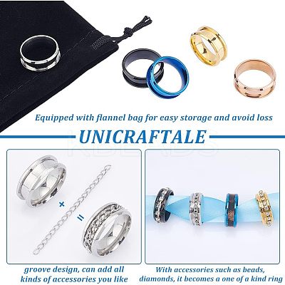 20Pcs 5 Style 201 Stainless Steel Grooved Finger Ring Settings STAS-UN0040-17-1