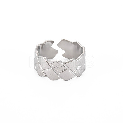 Non-Tarnish 304 Stainless Steel Grooved Open Cuff Ring for Women RJEW-S405-241P-1