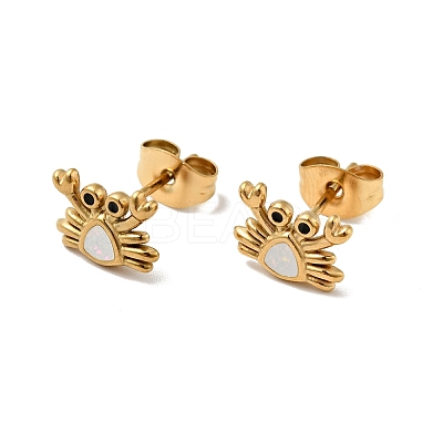 Ion Plating(IP) Enamel Crab Stud Earrings with 316 Surgical Stainless Steel Pins EJEW-A081-01G-1