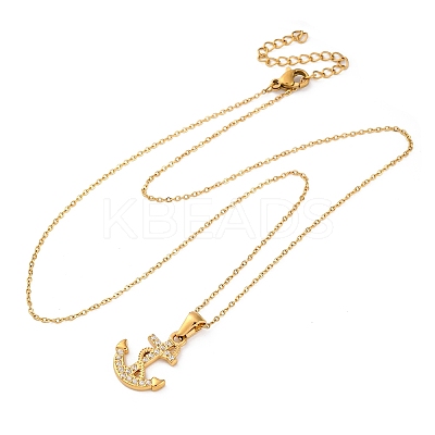 304 Stainless Steel Crystal Rhinestone Anchor Pendant Necklaces NJEW-Z057-01A-G-1