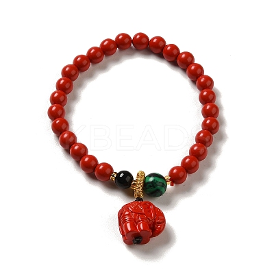 6mm Round Cinnabar Mala Stretch Bracelets BJEW-B080-28A-02-1