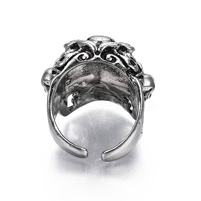Gothic Punk Skull Alloy Open Cuff Ring for Men Women RJEW-T009-61AS-1