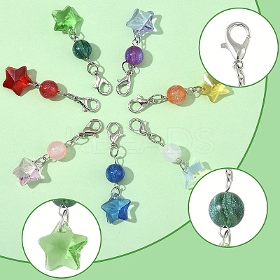 7Pcs 7 Colors Glass Star Round Pendant Decoration HJEW-YW00103-1