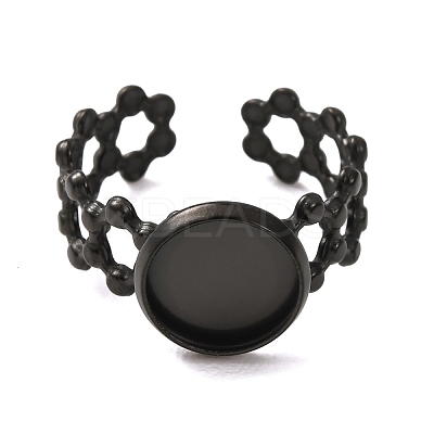 Hollow Flower 304 Stainless Steel Cuff Ring Components STAS-P454-03B-B-1