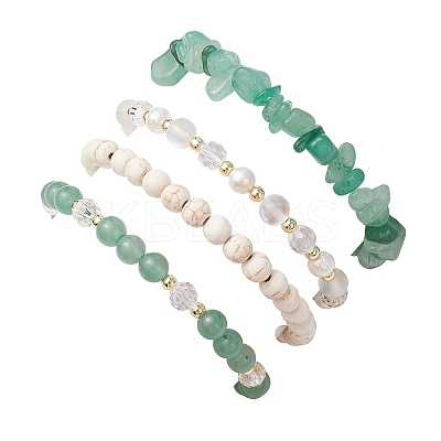 4Pcs 4 Styles Natural Gemstone Beads Stretch Bracelets BJEW-JB11596-1