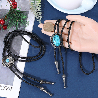 2Pcs 2 Style Imitation Leather Bolo Tie for Men NJEW-GF0001-07-1