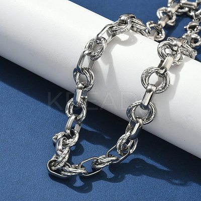 304 Stainless Steel Textured Double Ring Link Chain Necklaces NJEW-S453-02P-C-1