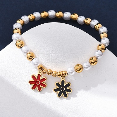 201 Stainless Steel Round Beaded Stretch Bracelets BJEW-C090-03G-F-1