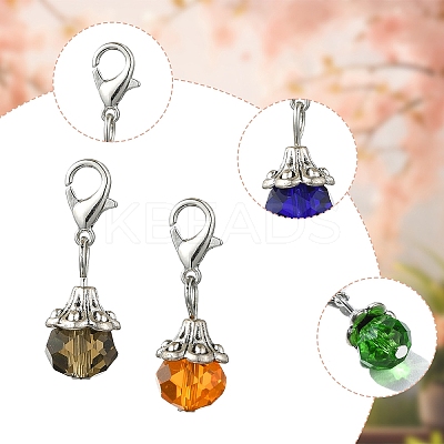 10Pcs 10 Colors Teardrop Glass & Alloy Pendant Decoration HJEW-YW00037-1