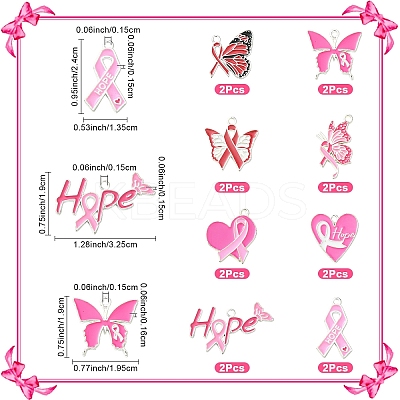 16Pcs 8 Styles Breast Cancer Pink Awareness Ribbon Theme Alloy Enamel Pendants ENAM-YW0006-40-1