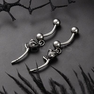 Rose 316 Surgical Stainless Steel Dangle Belly Button Rings EJEW-G416-01AS-1