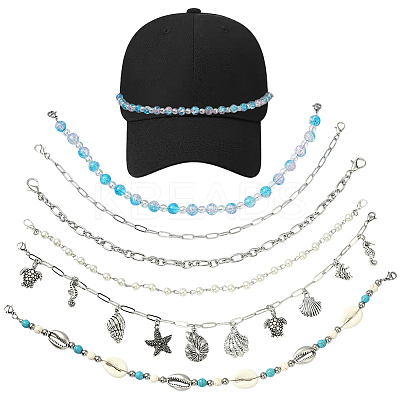 6Pcs 6 Styles Ocean Theme Synthetic Turquoise & Magnesite Beads and Alloy Baseball Cap Chain HJEW-SC0002-34-1