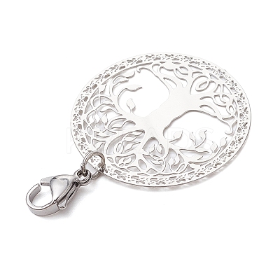 201 Stainless Steel Flat Round with Tree of Life Pendant Decorations HJEW-JM02521-1