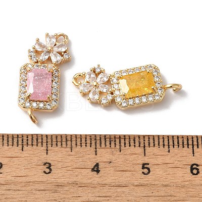 Brass Pave Clear Cubic Zirconia Flower Rectangle Links Connector Charms KK-C062-022G-1
