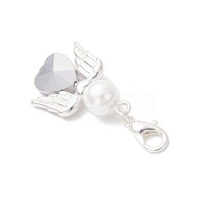 Heart Angel Glass & Glass Pearl Pendant Decorations HJEW-JM03773-03-1
