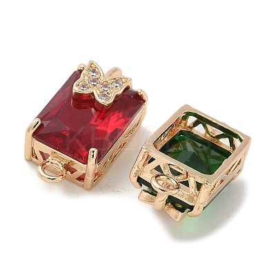 Brass Pave Faceted Glass Rectangle Connector Charms KK-G517-15G-1