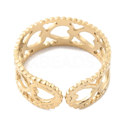 304 Stainless Steel Hollow Heart Open Cuff Rings RJEW-D002-19G-1