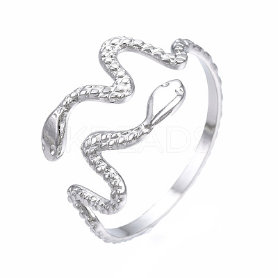 Non-Tarnish 304 Stainless Steel Snake Wrap Open Cuff Ring RJEW-T023-82P-1