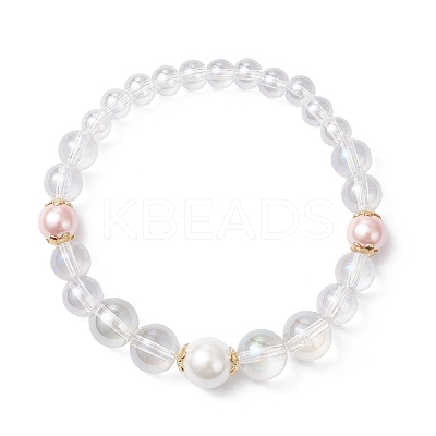 Glass & Shell Pearl Beaded Stretch Bracelets for Women BJEW-JB12693-02-1