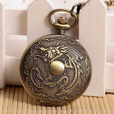 Openable Flat Round with Dragon Alloy Glass Pendant Pocket Watch WACH-L024-10-1