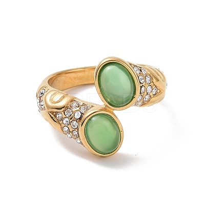 Gemstone Oval Open Cuff Ring with Crystal Rhinestone STAS-E168-10C-G-1