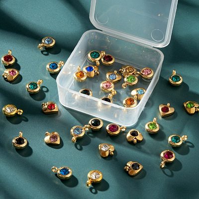 36Pcs 12 Colors 304 Stainless Steel Rhinestone Charms STAS-LS0001-29G-1