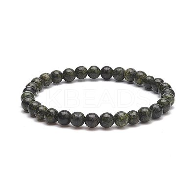 Natural Serpentine Round Beaded Stretch Bracelet BJEW-JB07554-02-1