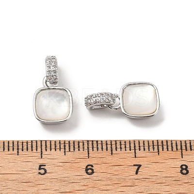 Brass Micro Pave Cubic Zirconia with Natural Shell Charms KK-G533-15P-1