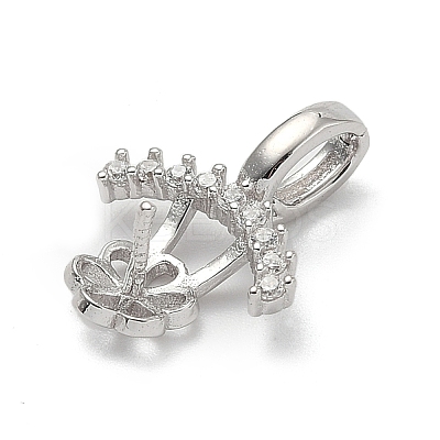 925 Sterling Silver Pave Clear Cubic Zirconia Crown Flower Pendant Bails STER-P068-03P-1