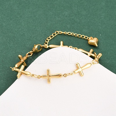 304 Stainless Steel Cross Link Chain Bracelets BJEW-D359-13B-G-1
